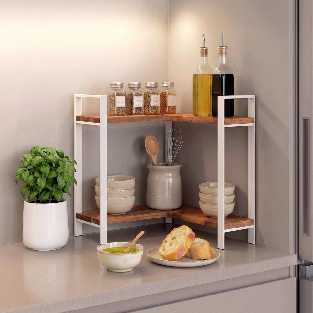 Étagère d'angle de cuisine Mod. Louisa, 2 niveaux  2 niveaux