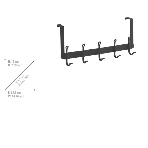 Türgarderobe Mod. Nostalgie  5 Haken, schwarzer mattierter Stahl