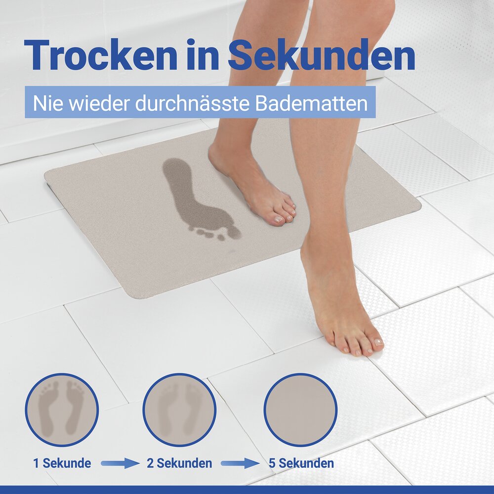 Schnelltrocknende Badematte Ecru, 40 x 60  rutschfest, mit wasserdichter Unterseite