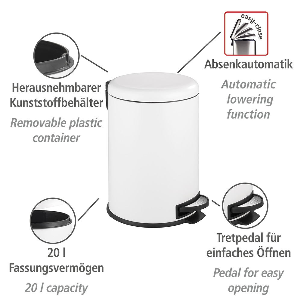 Treteimer Mod. Leman Easy Close Weiß  20 Liter