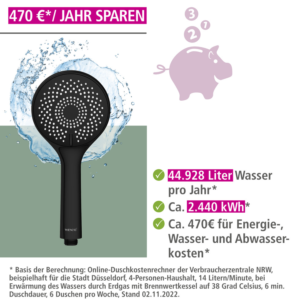 Brauseset Watersaving Schwarz  Länge Stange: 70 cm