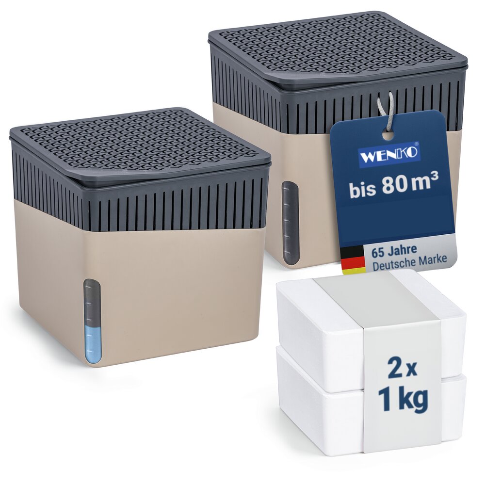 Raumentfeuchter Mod. Cube Beige 1000 g, 2er Set  beugt Schimmel und Gerüchen vor