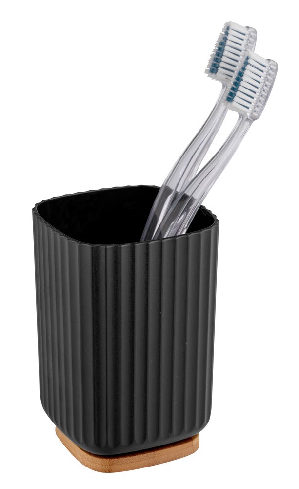Zahnputzbecher Mod. Rotello Schwarz  Boden aus Bambus
