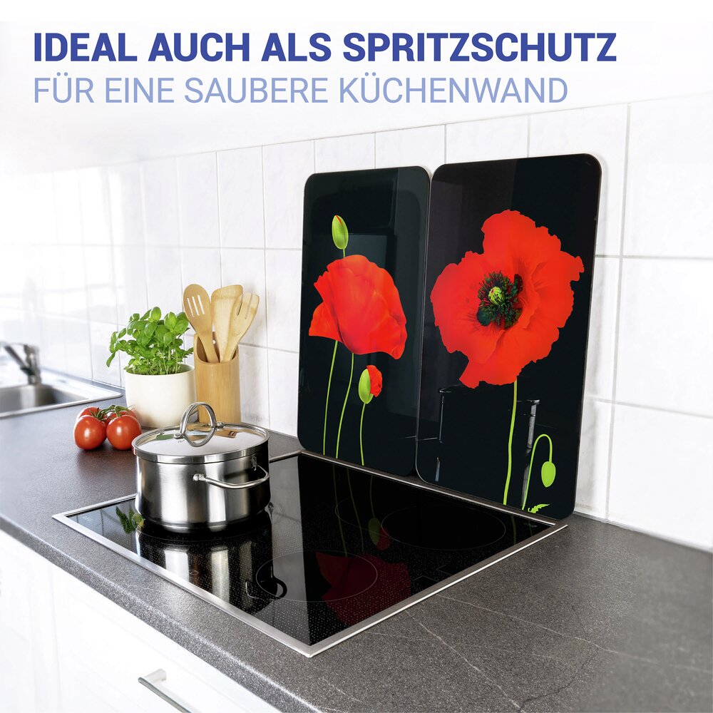 Plaque de Recouvrement Universelle Mod. Coquelicot, set de 2  pour tous les types de cuisinières