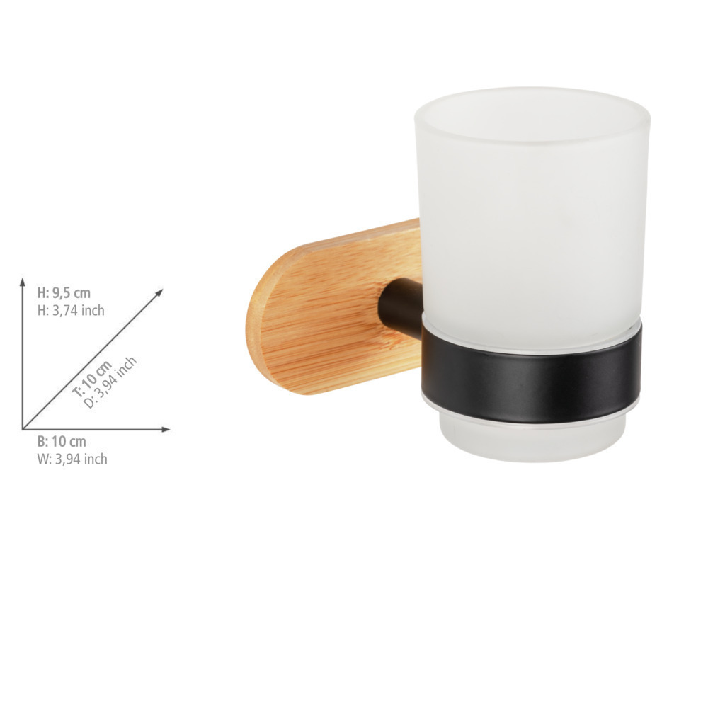 Turbo-Loc® Zahnputzbecher Mod. Orea Uno Bamboo  Abnehmbarer Becher aus satiniertem Glas