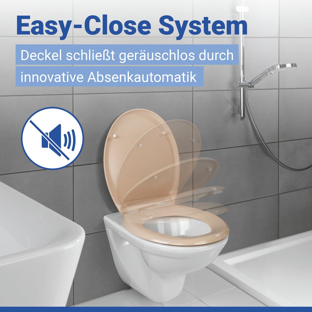 Abattant WC Premium Ottana beige Easy-Close  abaissement automatique, fixation Fix-Clip hygiénique en acier inox, antibactérien