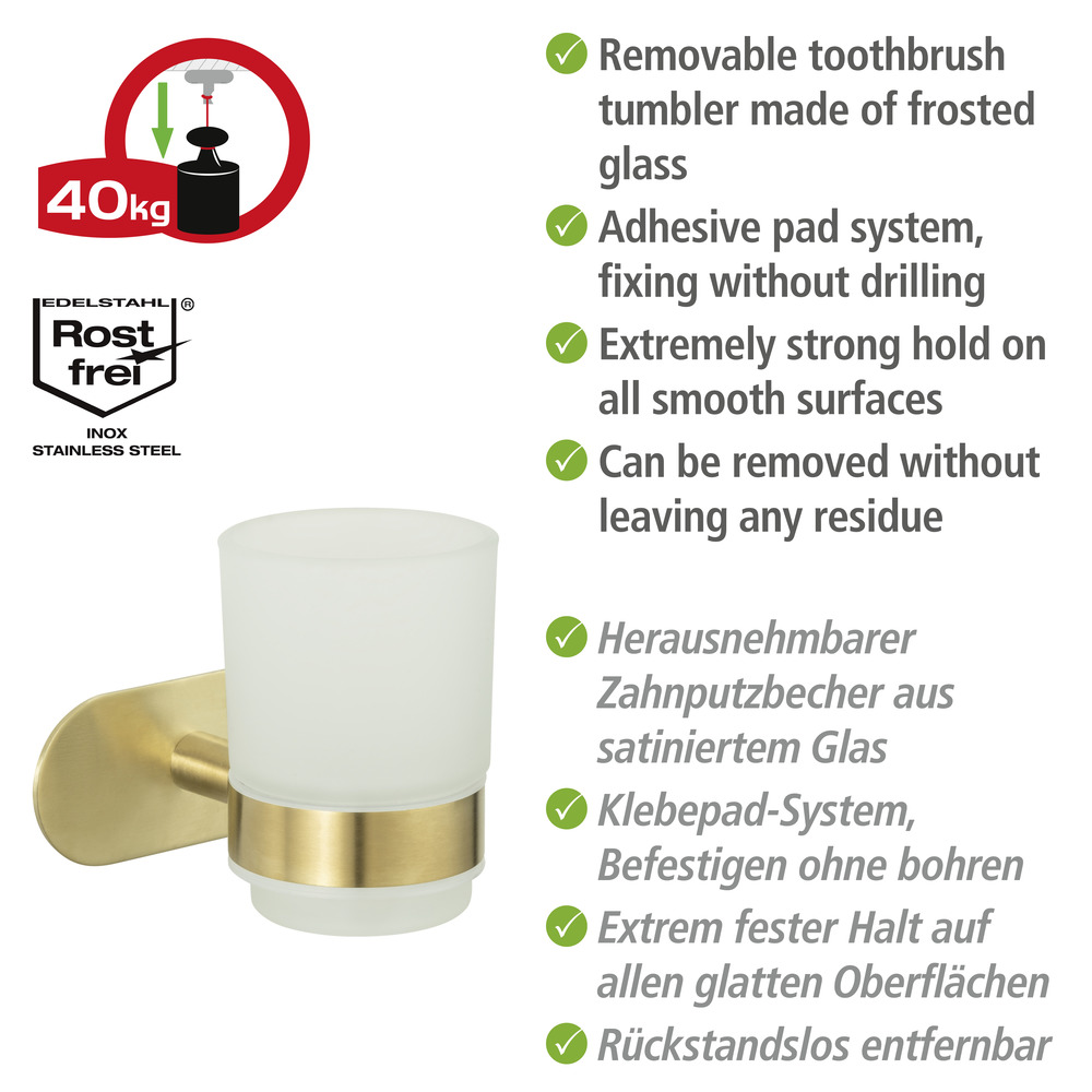 Turbo-Loc® Zahnputzbecher Uno Orea Gold Matt  Befestigen ohne Bohren