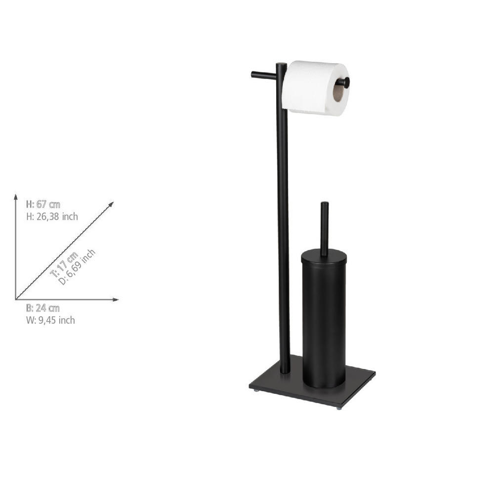 WC-Garnitur Mod. Resera, schwarz, Stahl, Glas, 24x67,5x17 cm  mit schwerer Bodenplatte