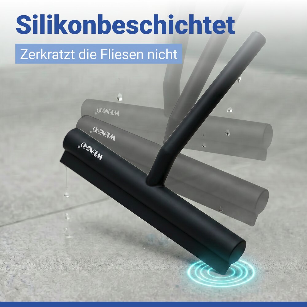 Raclette salle de bains en silicone Mola noir  acier inoxydable enrobé de silicone