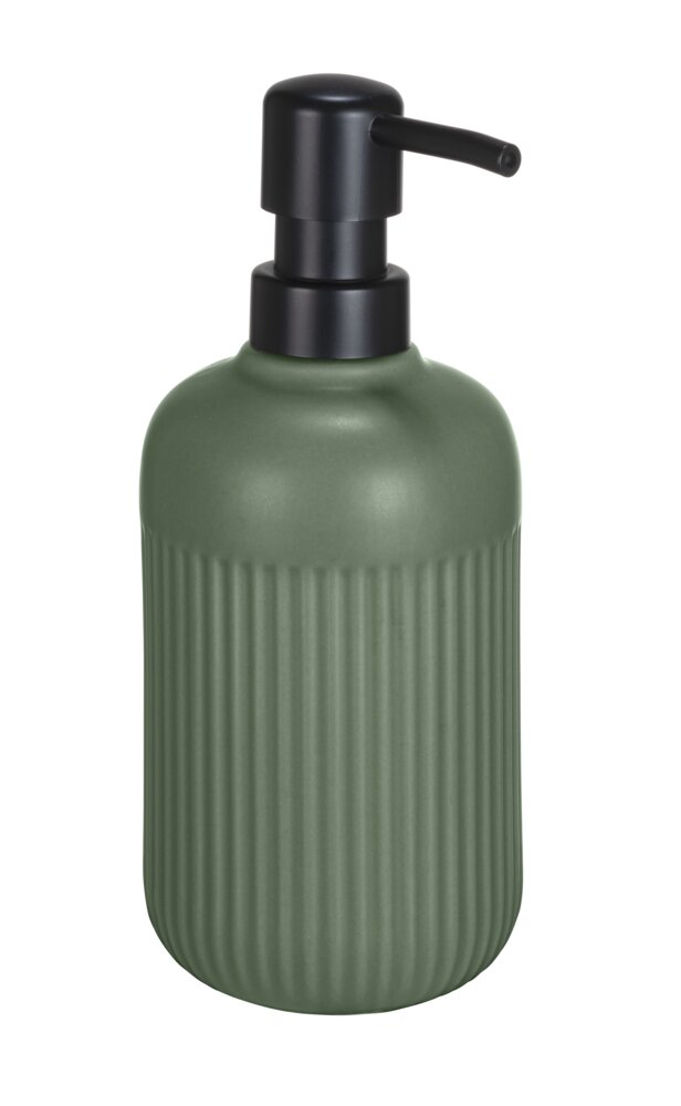Seifenspender Mod. REFIA, grün/schwarz, Keramik, 0.4l, Ø8x19 cm  mit eleganter Riffelung