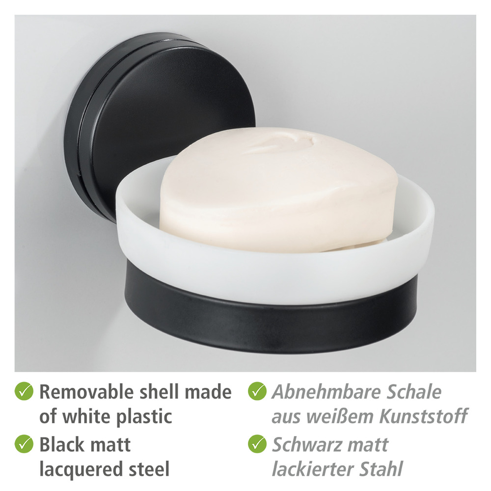 Static-Loc® Plus Seifenablage Mod. Pavia Schwarz  Seifenschale zur Aufbewahrung von Handseife, Befestigen ohne bohren