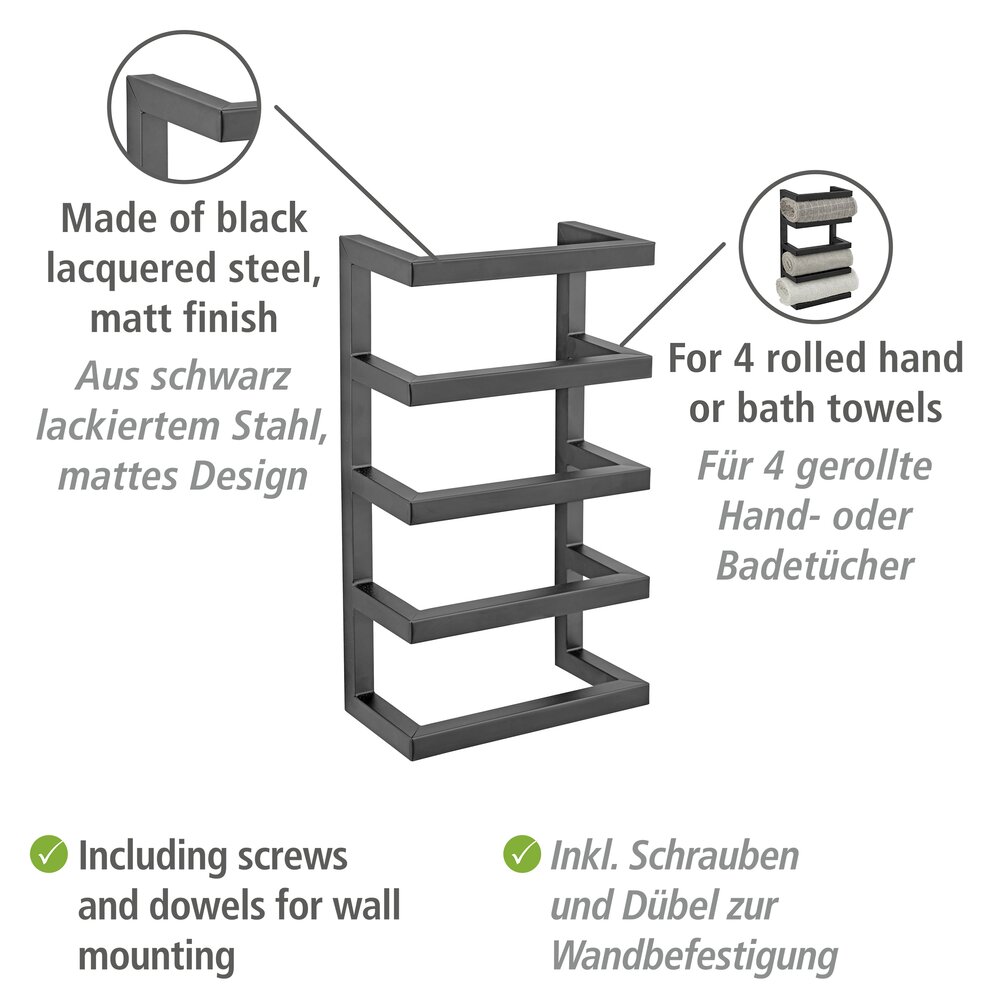 Étagère à serviettes Fondiro Noir mat  en acier peint