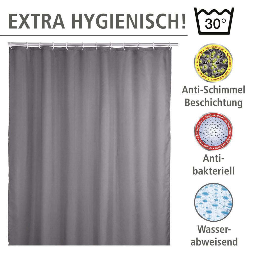 Anti-Schimmel Duschvorhang Uni Grey, 180 x 200 cm  waschbar