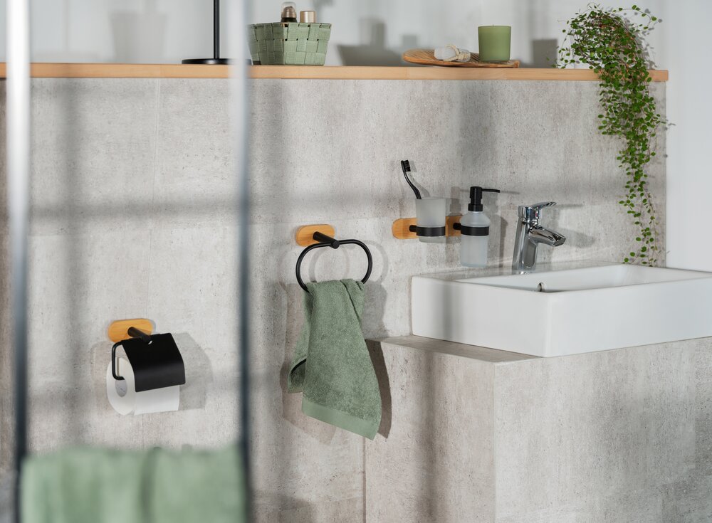 Turbo-Loc® Toilettenpapierhalter Mod. Orea Bamboo mit Deckel  Befestigung ohne bohren