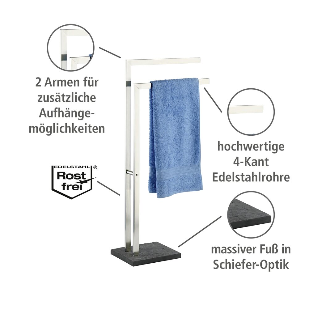 Slate Rock handdoekrek met 2 roestvrijstalen armen
