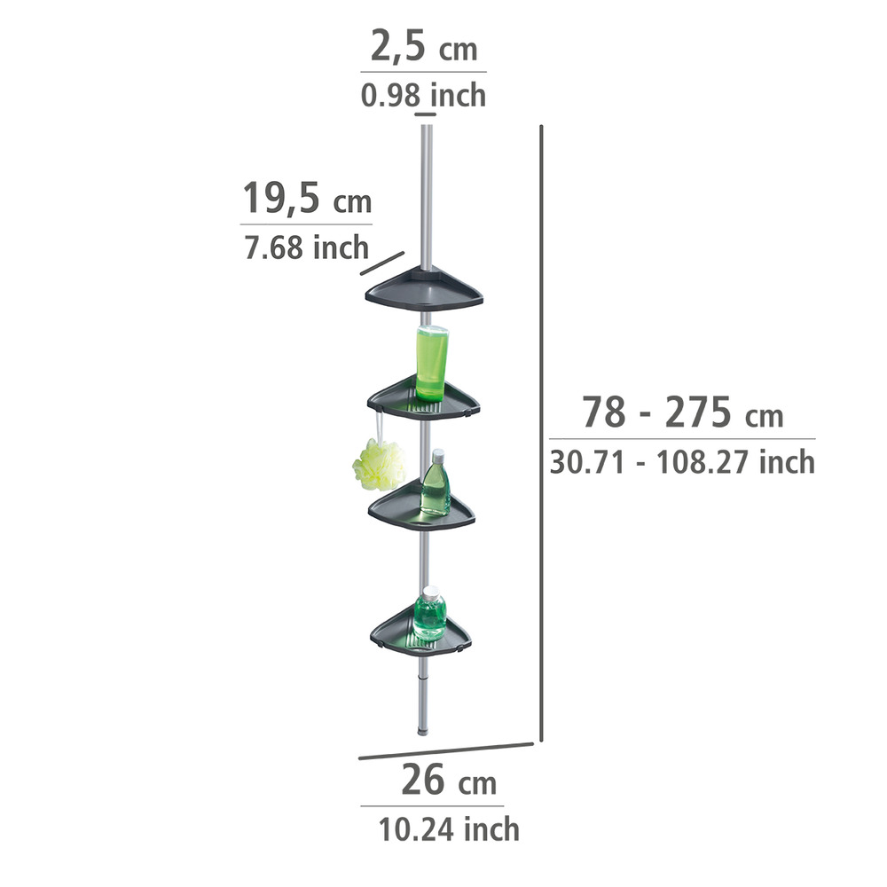 Teleskop Duschecke Compact Silber  mit 4 Ablagen