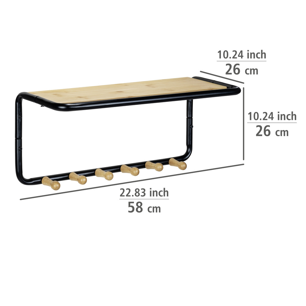 Wandgarderobe Mod. Loft  aus Stahlrohr und FSC®-zertifiziertem Bambus