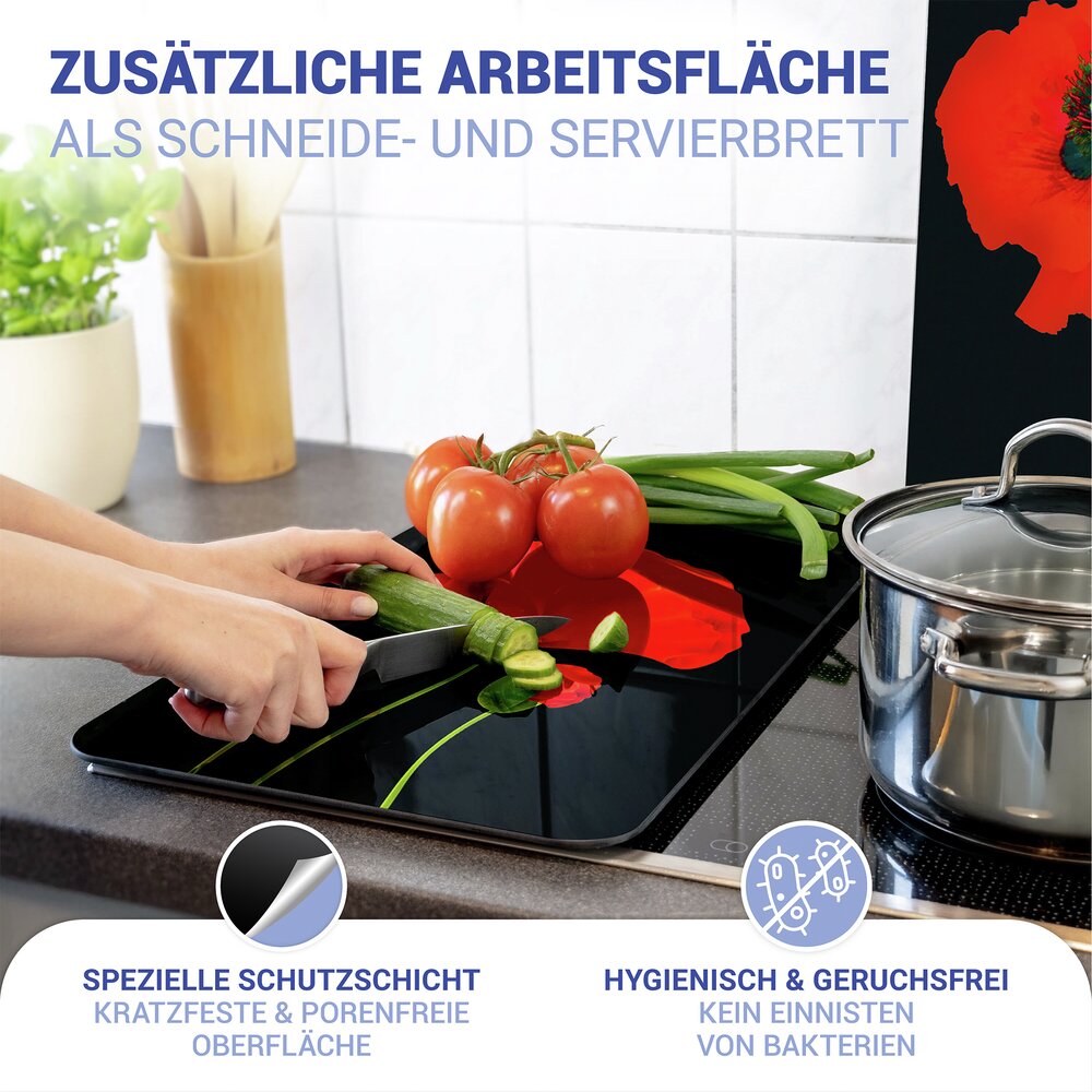 Plaque de Recouvrement Universelle Mod. Coquelicot, set de 2  pour tous les types de cuisinières
