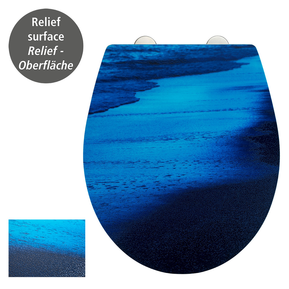 WC-Sitz Deep Sea mit Relief-Oberfläche  Antibakterieller Toiletten-Sitz aus Duroplast mit Absenkautomatik, rostfreie Fix-Clip Hygiene Edelstahlbefestigung