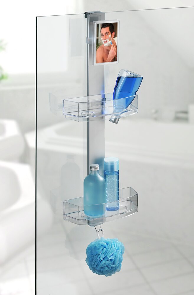 Valet de douche Premium  2 rangements, 1 crochet en acier inox