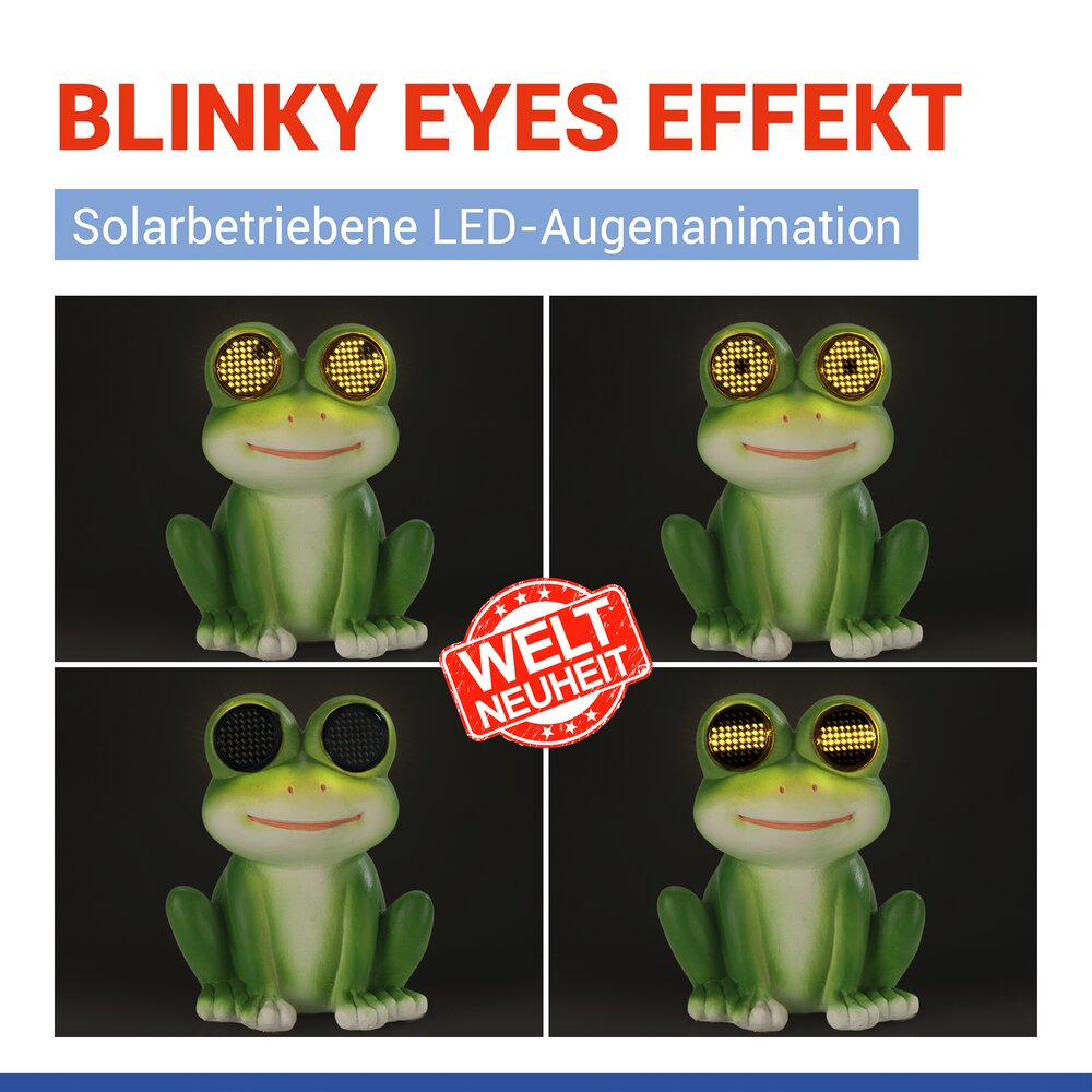 LED Gartenfigur Frosch Mod. Blinky Eyes  solarbetriebene Gartendekoration mit leuchtenden Augen