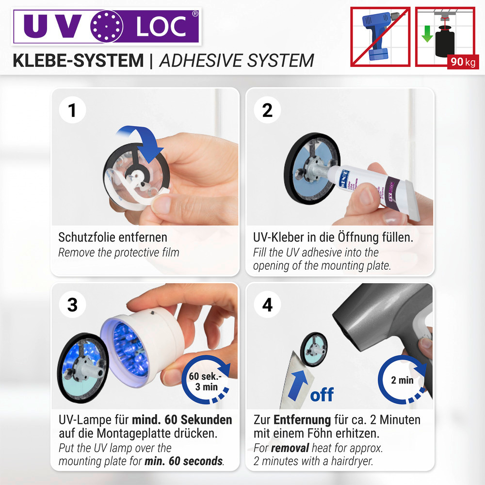 UV-Loc® Badetuchstange Duo Mod. Maribor  Befestigen ohne Bohren mit innovativem Klebesystem