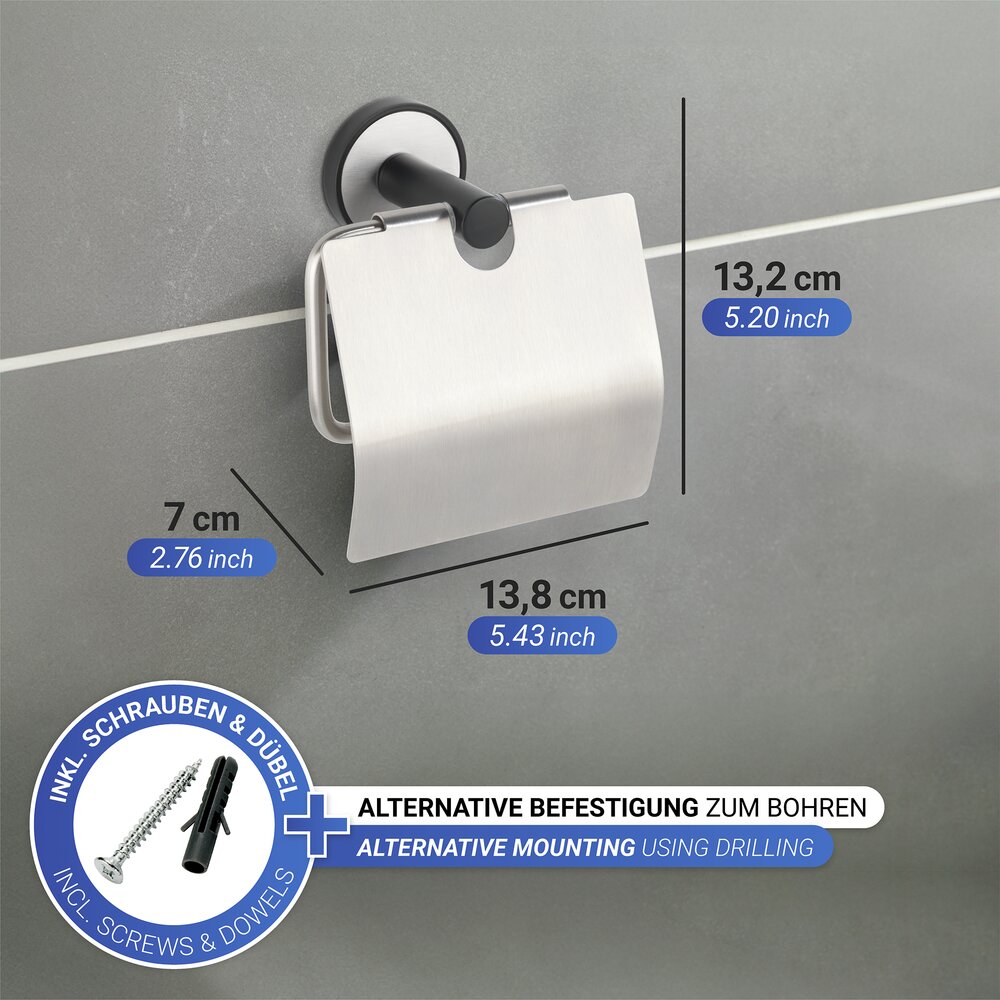 Porte papier toilette avec abattant UV-Loc®  Fixation sans percer grâce à un système adhésif innovant
