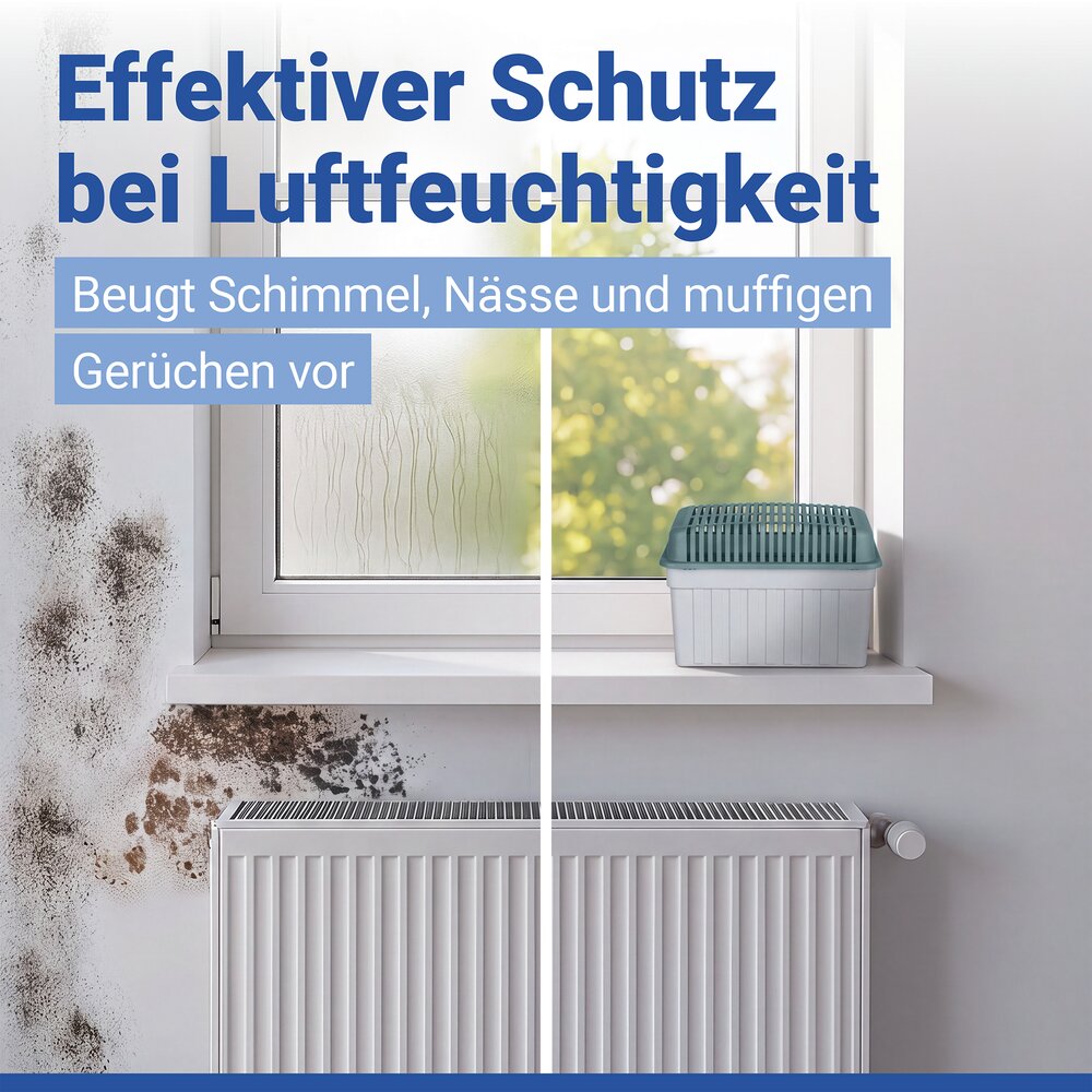 Luftentfeuchter 1 kg Grau, inkl. 1 Nachfüller  für Räume bis 80 m³