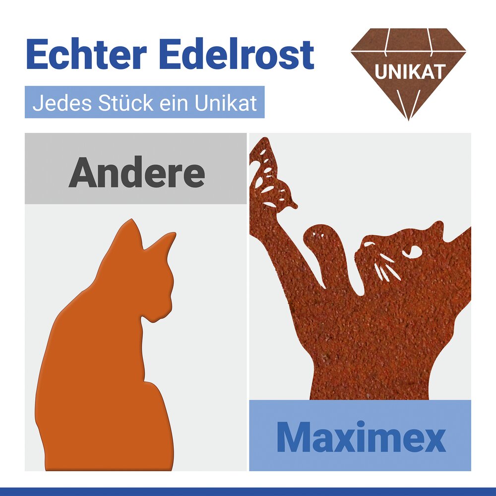 Gartenstecker Katze & Schmetterling, 2er Set  wetterbeständig, mit Edelrost-Effekt