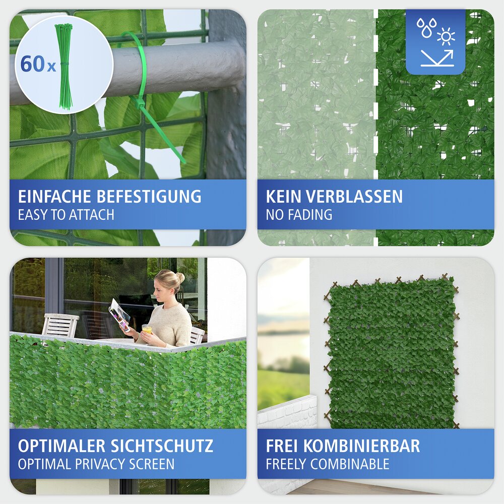 Privacyscherm 100x100 cm groen, kunststof, met kabelbinders