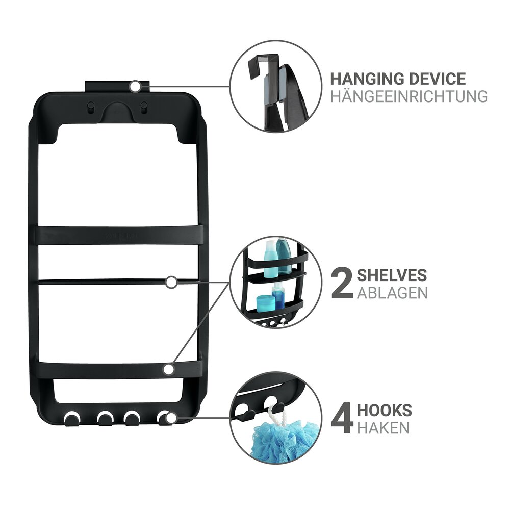 Badregal Mod. Universal, schwarz, Kunststoff, 26x54,5x11,5 cm  ohne Bohren montierbar