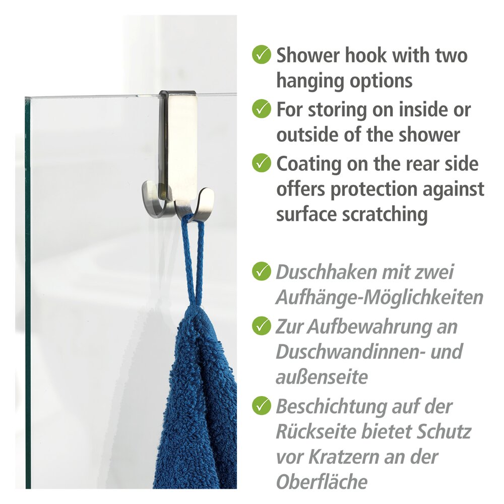 Crochet double de paroi de douche Vieste  acier inox, mat