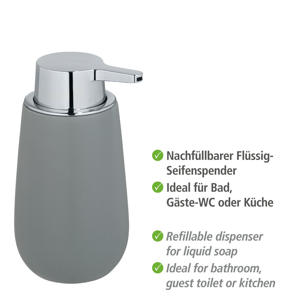 Waschtisch-Set Mod. Badi Grau, 2-tlg.  1 Zahnputzbecher, 1 Seifenspender