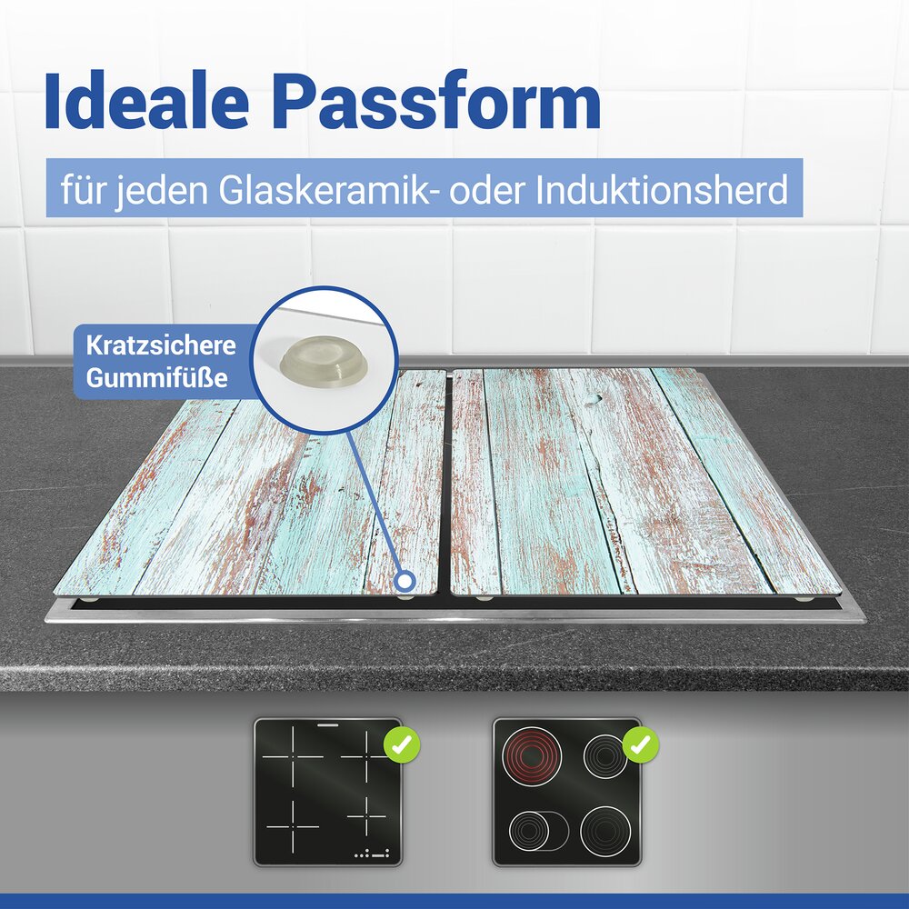 Couvre-plaques de cuisson Mod. Blue Wood, lot de 2  pour vitrocéramique et induction