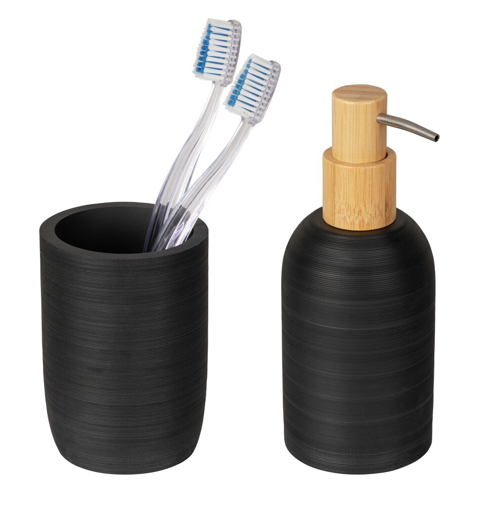 Bad-Accessoire Set Mod. Altavalle, schwarz, polyresin, bambus, 2-teilig  freistehend, füllmenge 250 ml