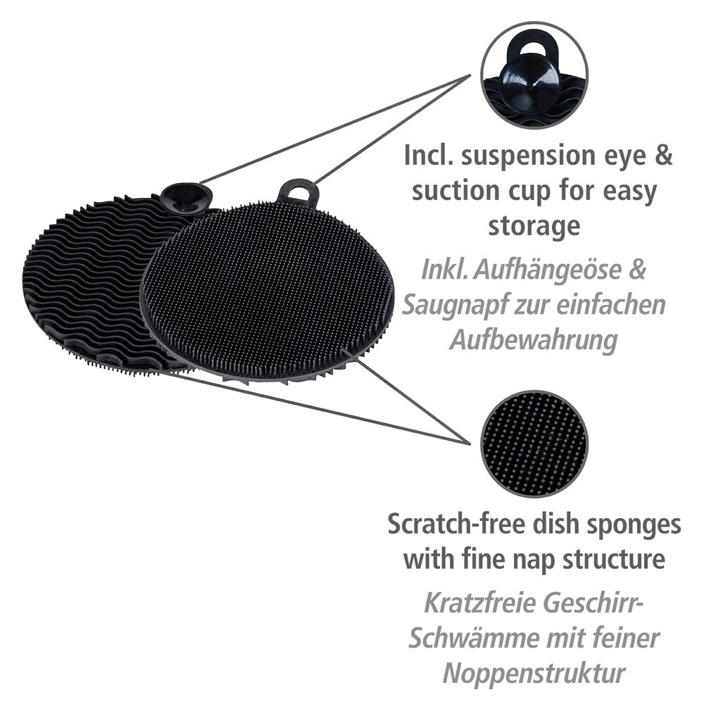 Silikon Spülschwamm Mod. Soft Schwarz 2er Set  Geschirrschwamm mit feiner Noppenstruktur