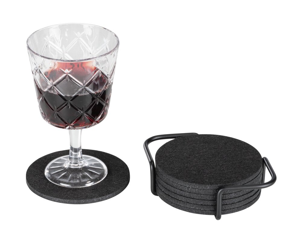 Filz Untersetzer mit Halterung, 9tlg.   Halter aus pulverbeschichtetem Metall