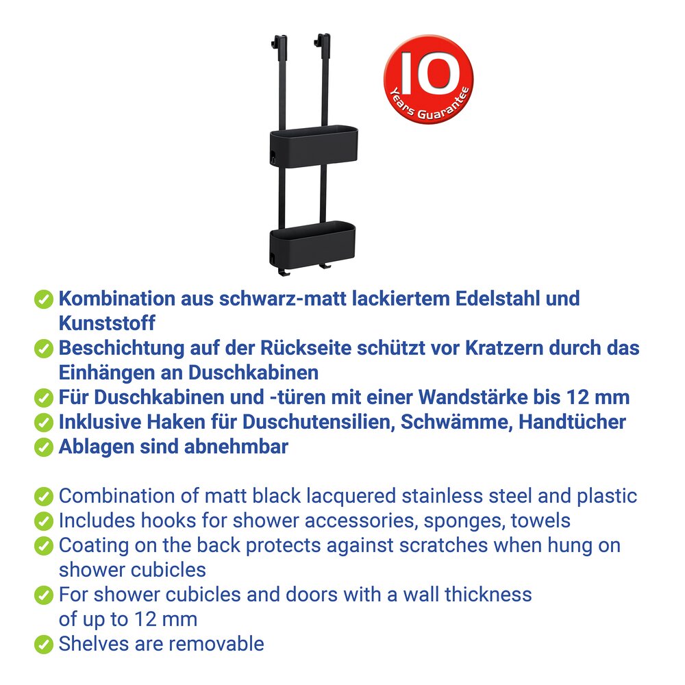Étagère de douche suspendue mod. Garos Duo noir  en acier inoxydable et plastique