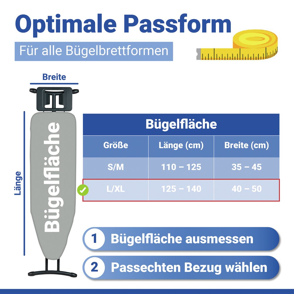 Bügelbrettbezug Mod. Basic L/XL  passend bis 140 x 50 cm, dampfbügelgeeignet
