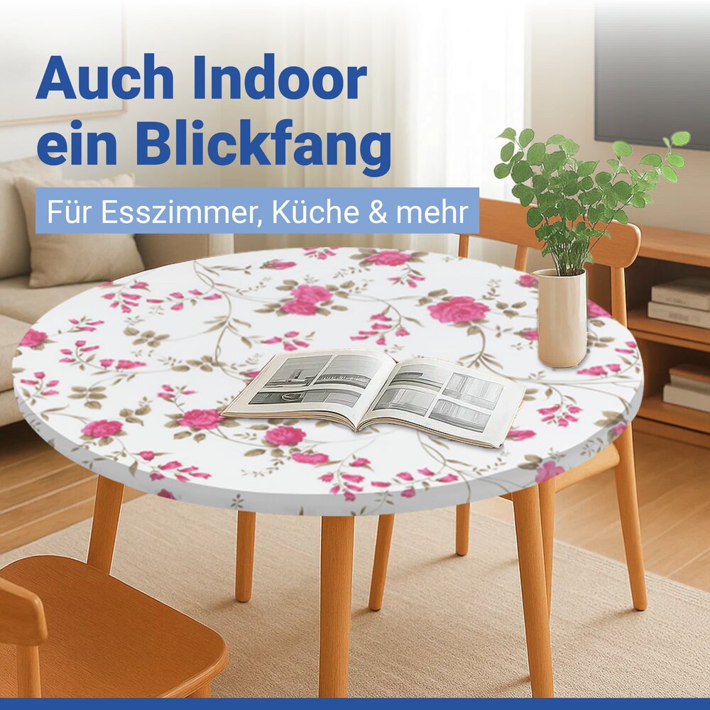 Spann-Tischdecke Mod. Rosen, Ø 70 - 86 cm  für Garten und Outdoor-Bereich