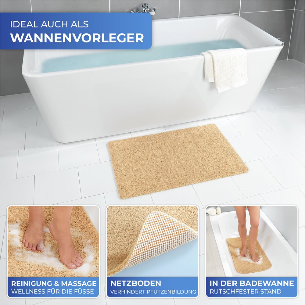 Badmat, beige, pvc, 50x80 cm, antislip, gemakkelijk schoon te maken