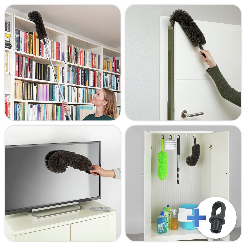 Ziegenhaar-Staubbesen mit Knickgelenk und Teleskop-Stiel  100 % echtes Ziegenhaar