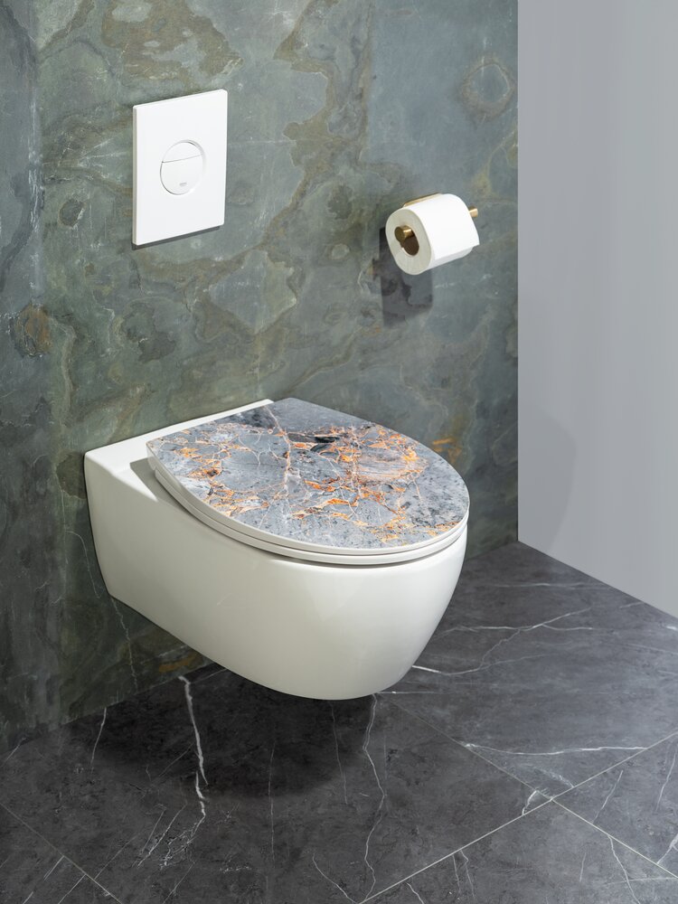 Premium WC-Sitz Mod. Grey Marble mit Relief  aus antibakteriellem Duroplast