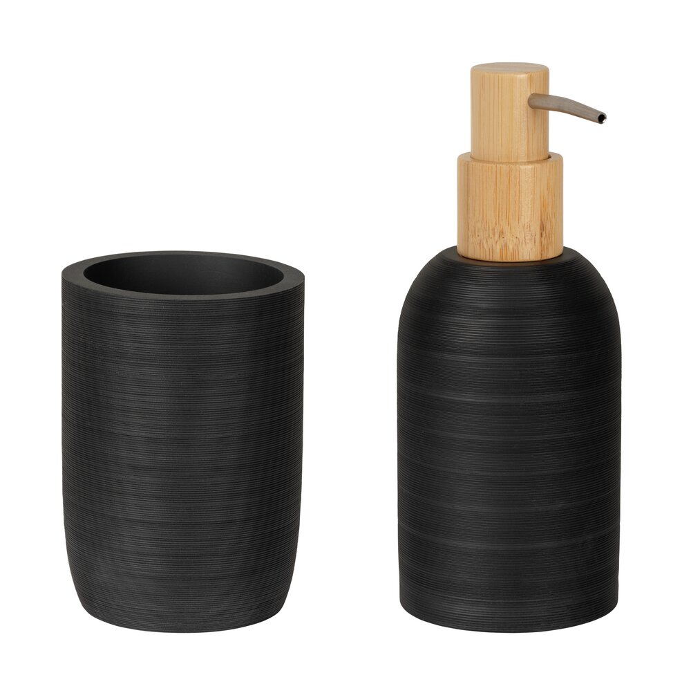 Bad-Accessoire Set Mod. Altavalle, schwarz, polyresin, bambus, 2-teilig  freistehend, füllmenge 250 ml