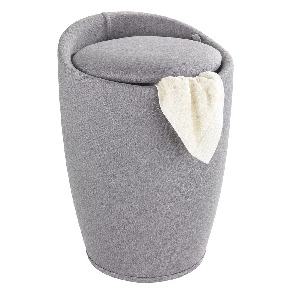 Hocker Mod. Candy Light Grey Leinenoptik  Badhocker, mit abnehmbarem Wäschesack