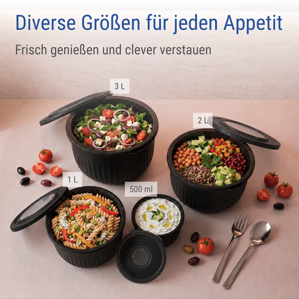Frischhaltedose Mod. Bowie Schwarz, 4-teiliges Set  für Kühlschrank, Gefrierschrank & Mikrowelle geeignet