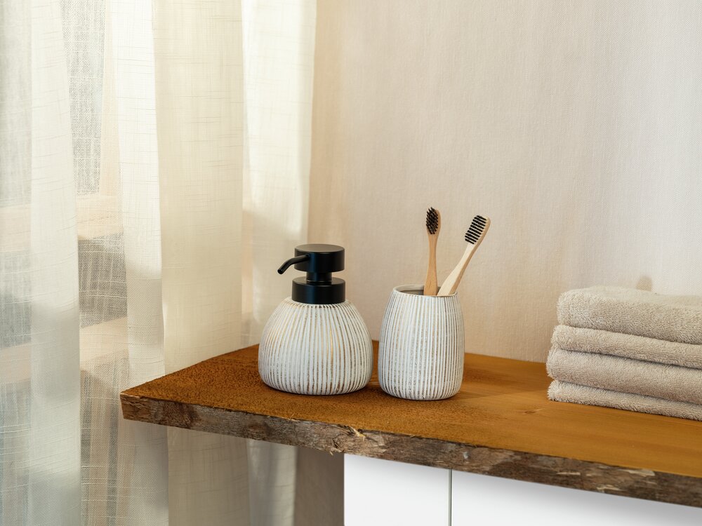 Bad-Accessoire Set Mod. Pascoli, gold, keramik/kunststoff, Ø11,5x13cm  strukturierte Oberfläche, freistehend