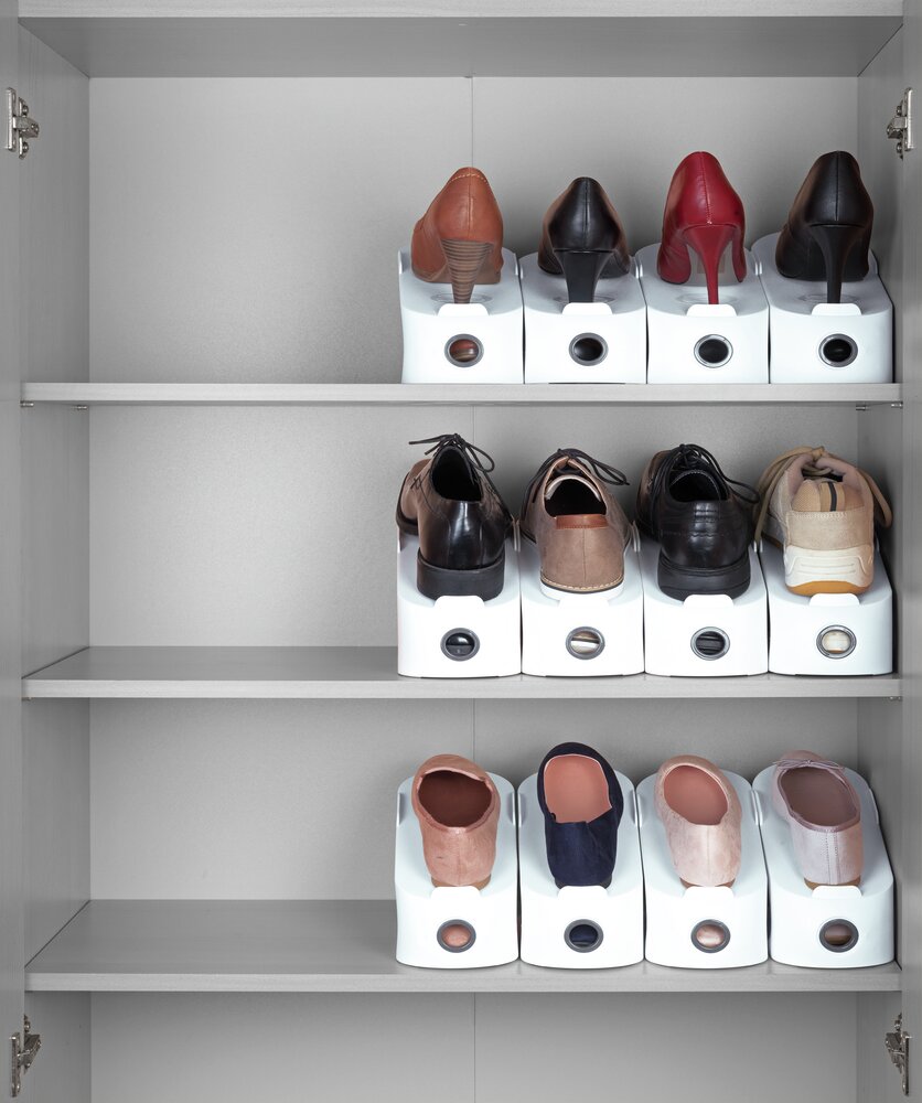 Porte-chaussures blanc set de 8  empilables les uns sur les autres pour un gain de place