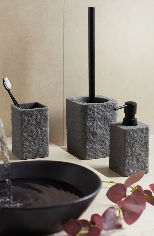 Seifenspender und Zahnputzbecher Set Mod. Villata, Grau  2-teiliges Set