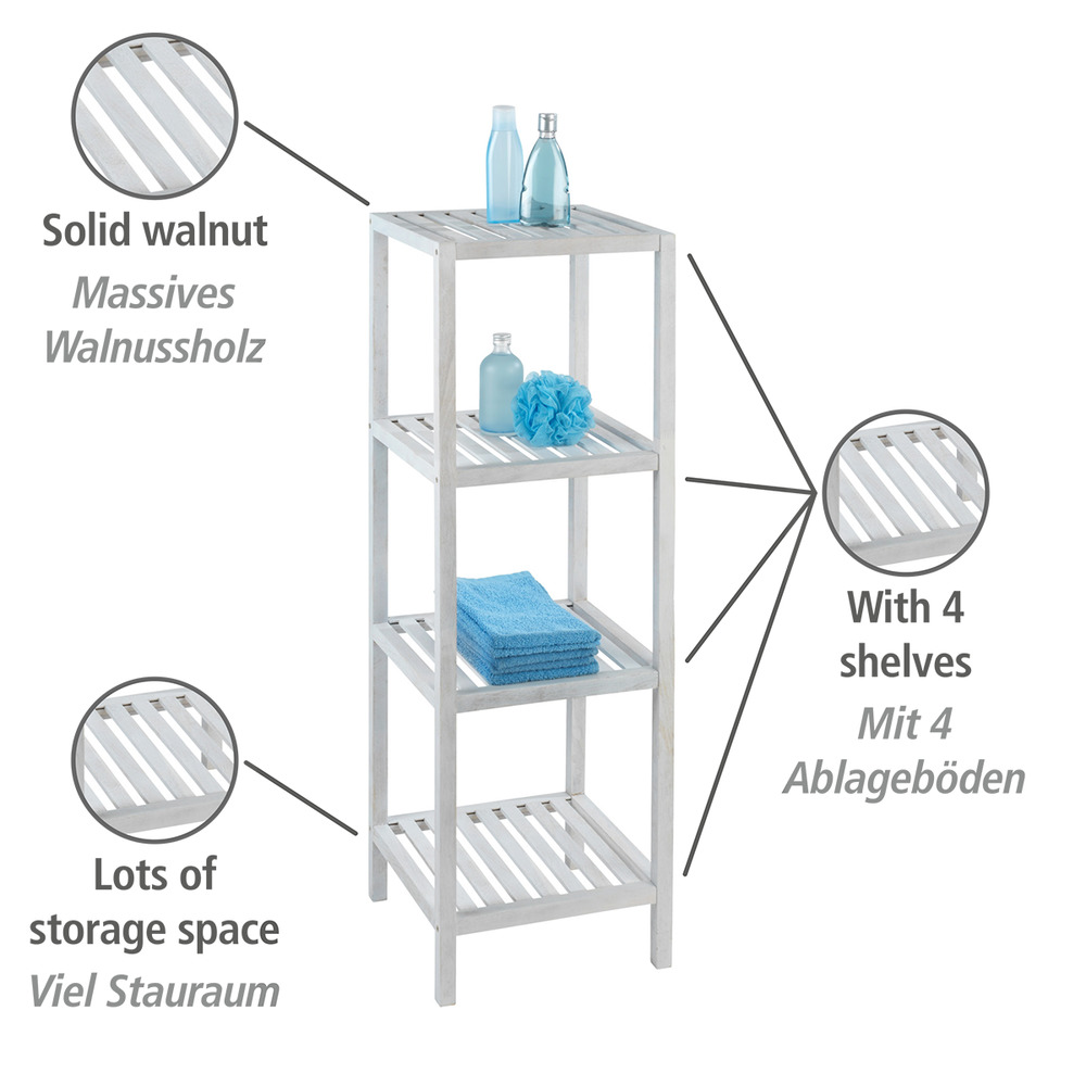 Regal Norway mit 4 Böden Natur Weiß  massives Walnussholz